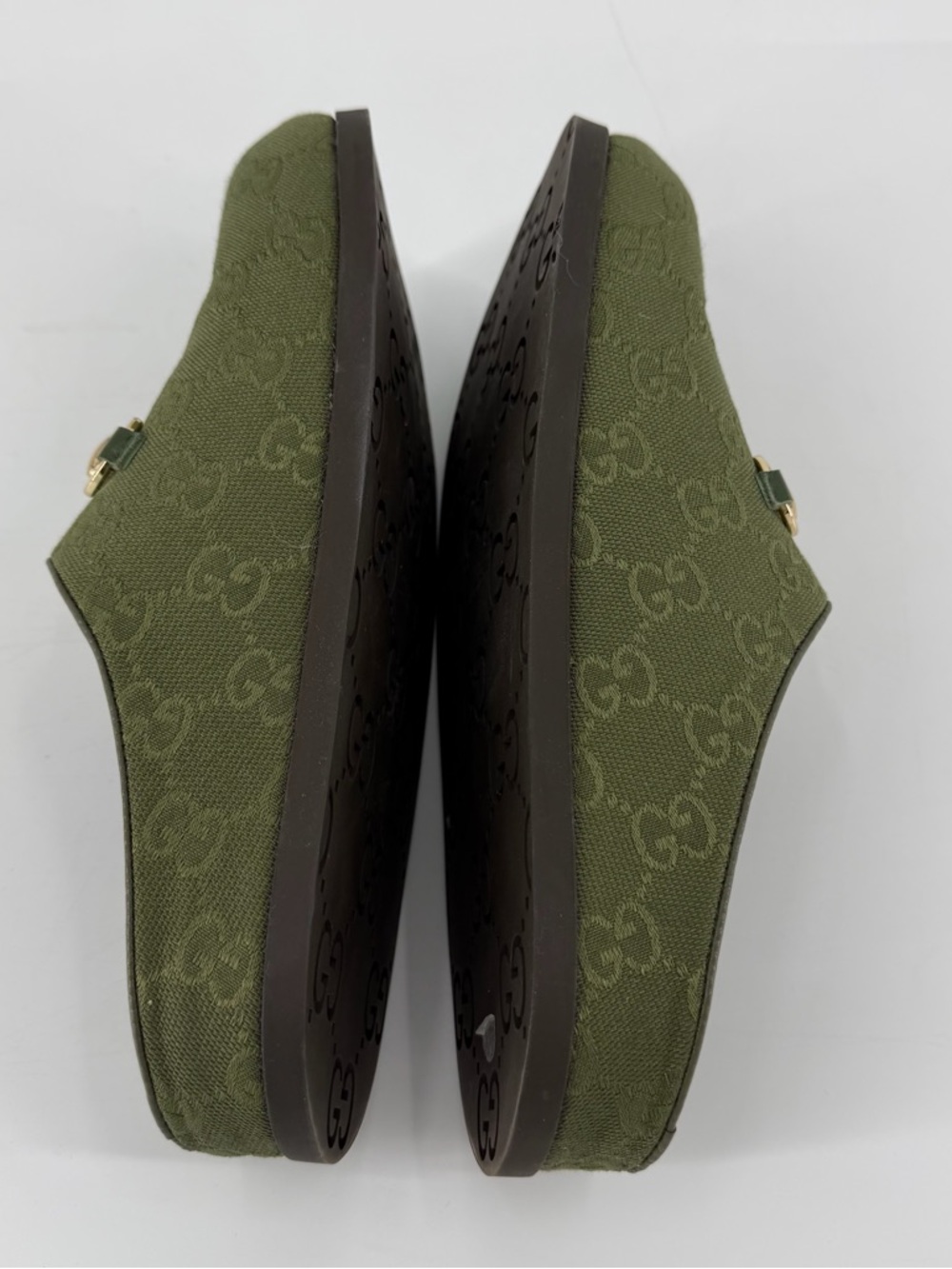 Olive Green Canvas Horsebit Slide Mules - Picture 7 of 8